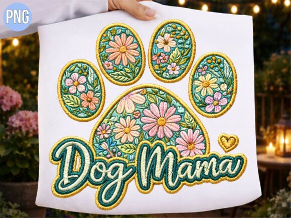 Download Dog Mama Floral Paw Embroidery PNG Shirt - Floral Collection