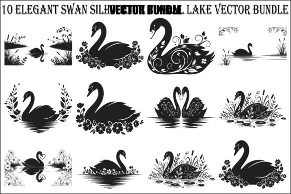 Download 10 Elegant Swan Silhouette Floral Lake - Floral Collection