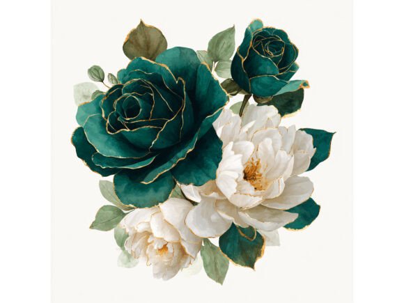 Download 14 JPG Emerald Gold Floral Set - Floral Collection