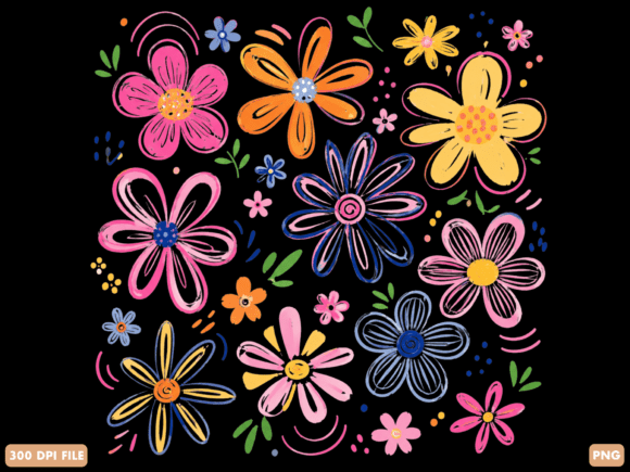 Download Cute Retro Floral Clipart PNG | Hand Dra - Floral Collection