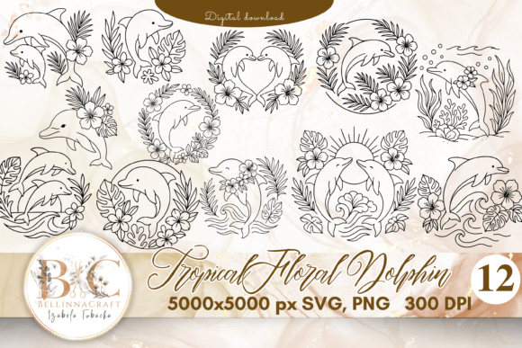 Download Tropical Floral Dolphin Bundle SVG PNG - Floral Collection