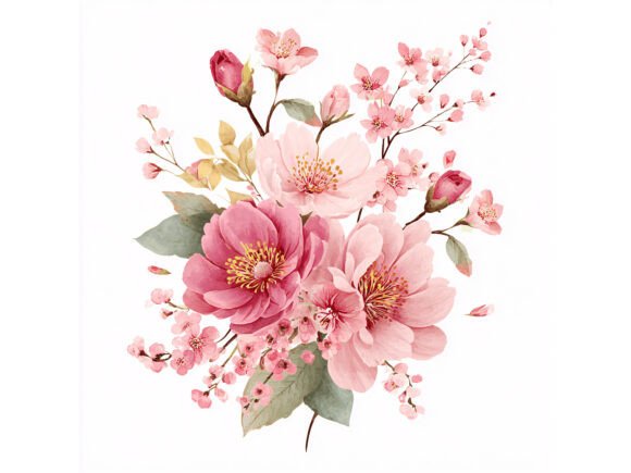 Download 12 JPG Pink Floral Watercolor Set - Floral Collection